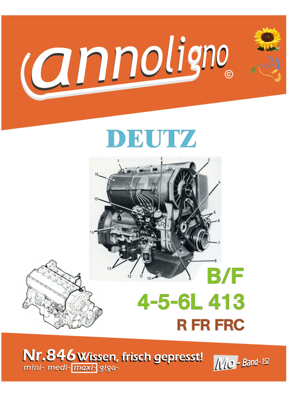Deutz Diesel Motor 4-5-6 Zylinder Typen BF6L 413 R/FR/FRC Bedienungsanleitung & Wartungsanleitung & Wartungsplan - annoligno 846